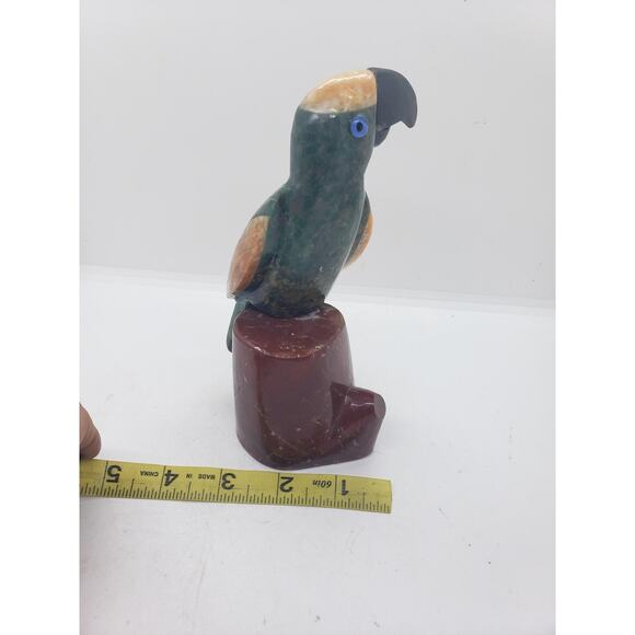 Vintage Hand Carved Gemstone Parrot Sculpture Bird Agate & Jasper Gems 2 pcs - Picture 7 of 12